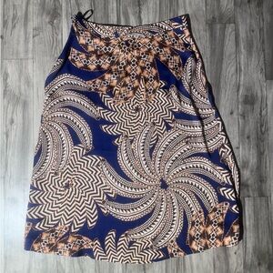 women’s Elegant A-Line Skirt in Blue and Brown by Farm Rio